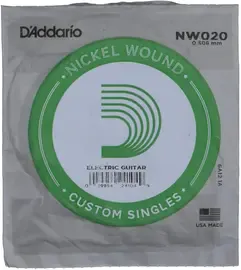 Струна для электрогитары D'Addario NW020 XL Nickel Wound Singles, сталь никелированная, калибр 20