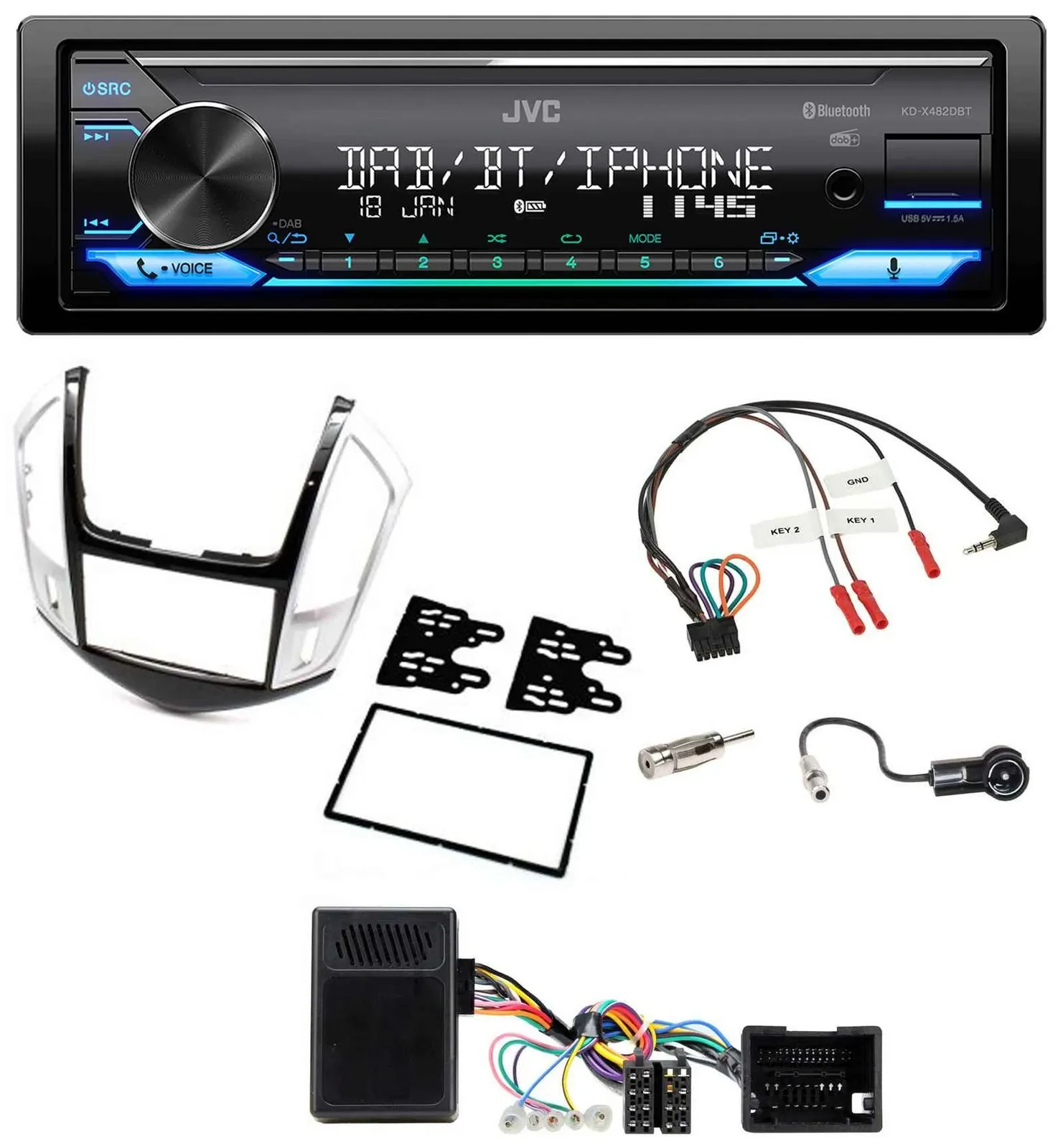 JVC Bluetooth DAB USB Lenkrad Autoradio für Chevrolet Cruze 2011-2016 silber