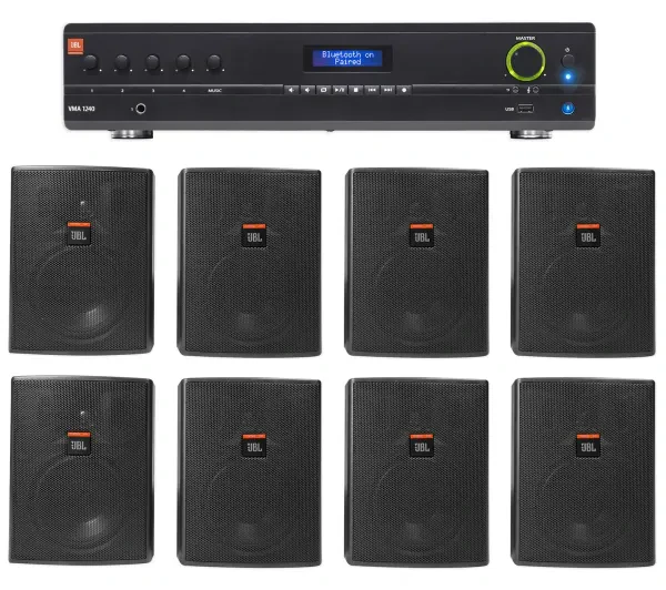Настенная акустика JBL Control 25AV Black с усилителем (8 штук)