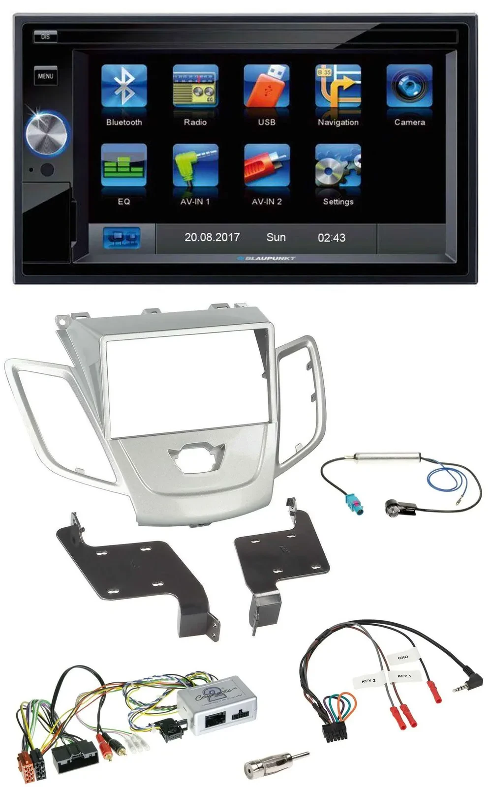 Blaupunkt 2DIN Bluetooth TMC USB Lenkrad SD Navigation für Ford Fiesta 2010-2017