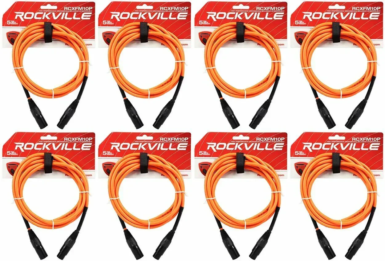 Микрофонный кабель Rockville RCXFM10P-O Orange 3 м (8 штук)