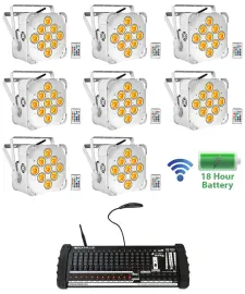 8) Rockville BEST PAR 60 Battery Wash Lights Wireless DMX+384 Channel Controller