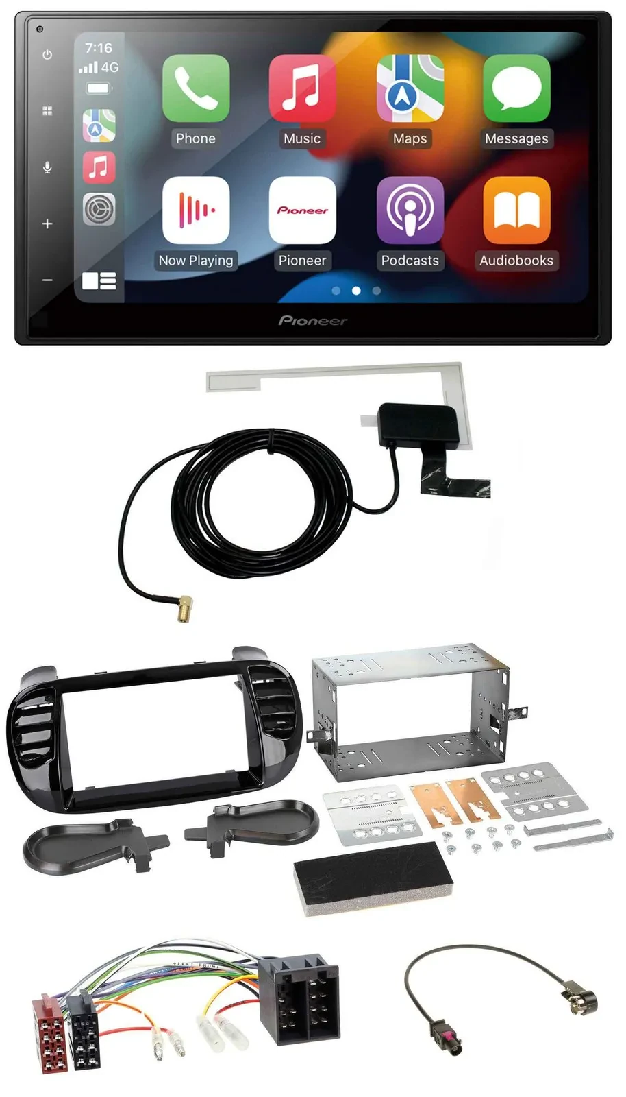Автомагнитола Pioneer 2DIN, MP3/USB/Bluetooth/DAB, для Fiat 500 (с 2012), ISO, черная