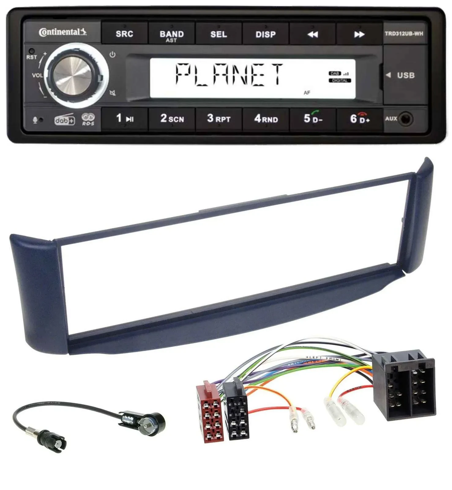 Continental USB 1DIN AUX DAB MP3 Autoradio für Smart ForTwo 450 blau ohne Metall