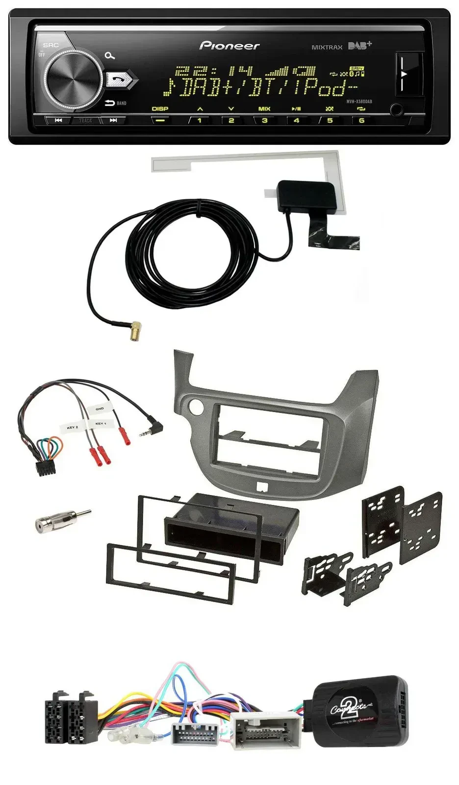 Автомагнитола для Honda Jazz (с 2014) Pioneer Bluetooth DAB USB серебристая с поддержкой кнопок на руле