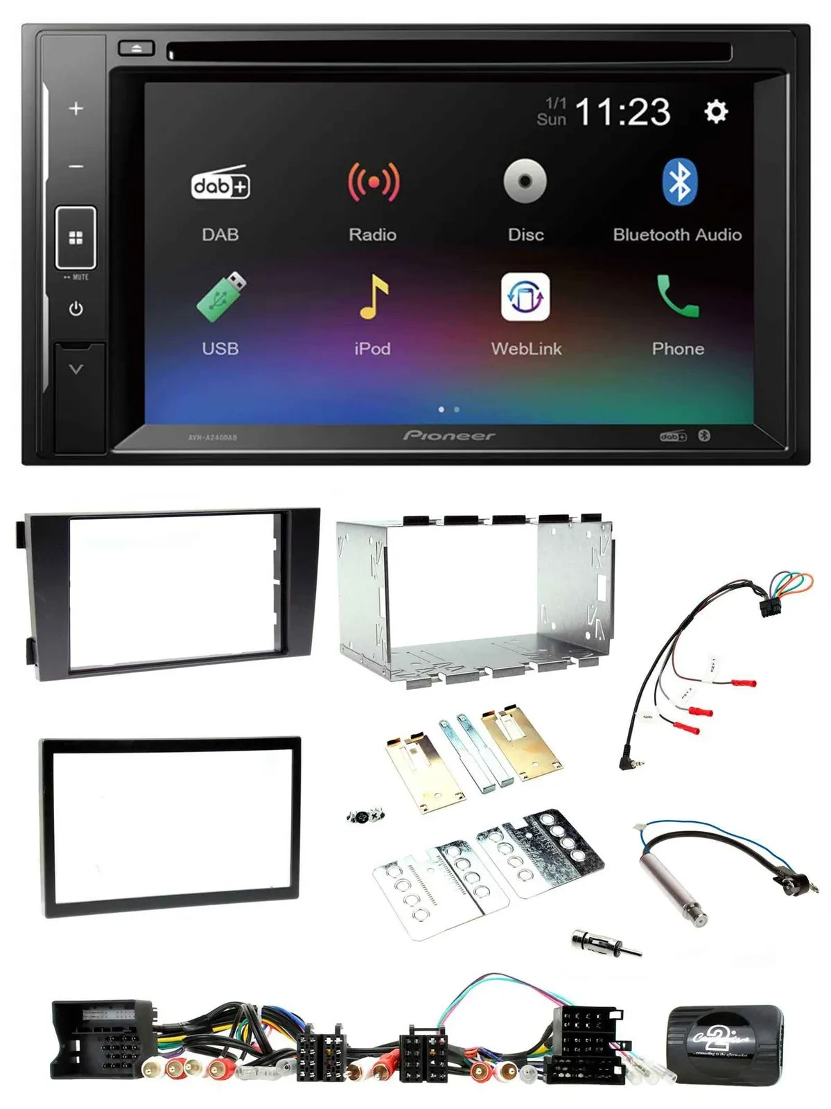 Pioneer Bluetooth Lenkrad USB 2DIN DAB DVD Autoradio für Audi A6 C5 2001-2004 Ak