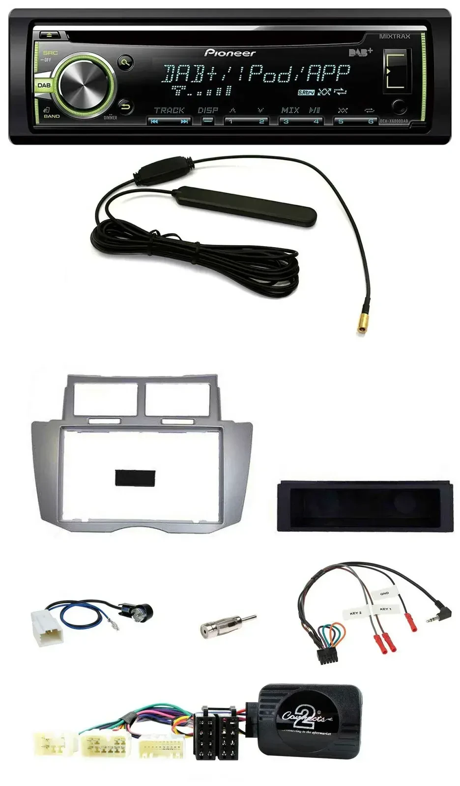 Автомагнитола для Toyota Yaris (2007–2011) Pioneer MP3, USB, CD, DAB, поддержка кнопок на руле, серебристый
