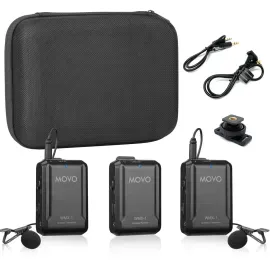 Movo Photo WMX-1-DUO 2.4GHz Dual Wireless Lavalier Microphone System, 200' Range