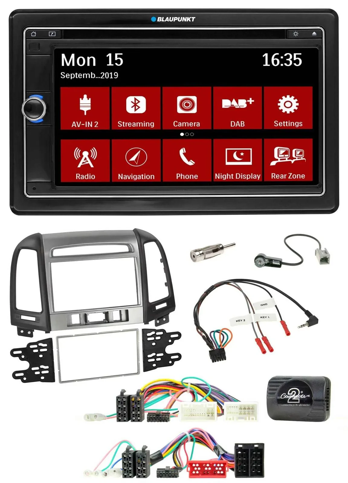 Blaupunkt TMC USB Lenkrad Bluetooth DAB 2DIN Navigation für Hyundai Santa Fe 10-