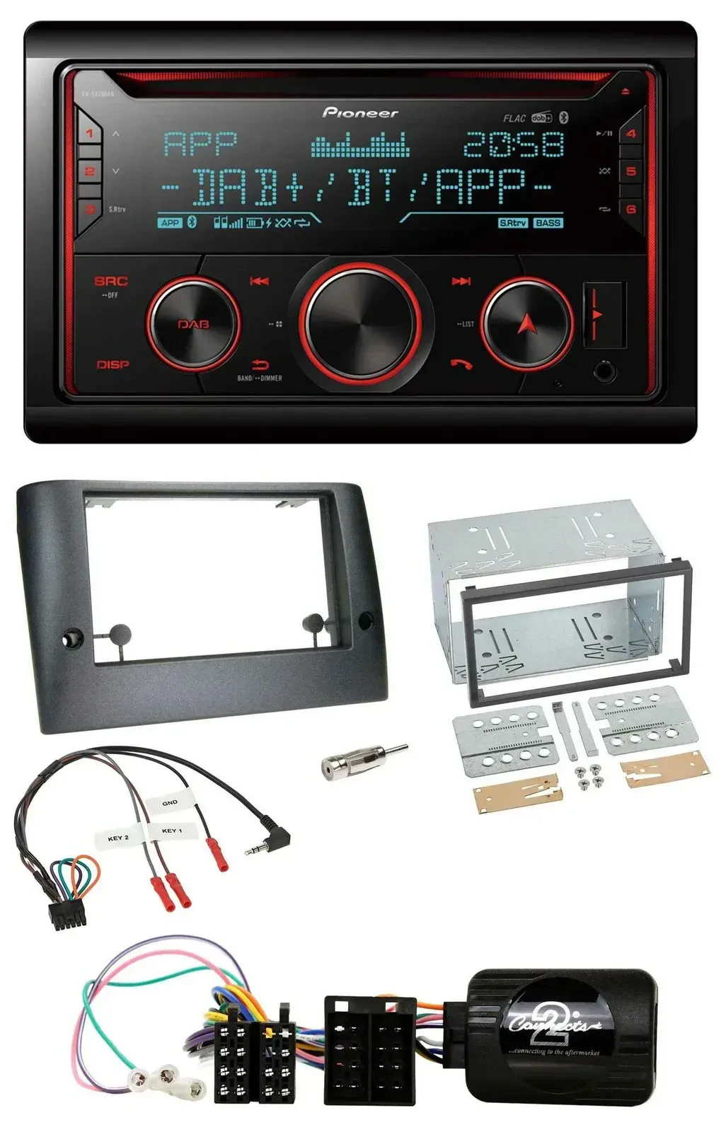 Автомагнитола Pioneer 2-DIN DAB, Bluetooth, USB, CD, поддержка кнопок на руле, для Fiat Stilo (2005–2007)