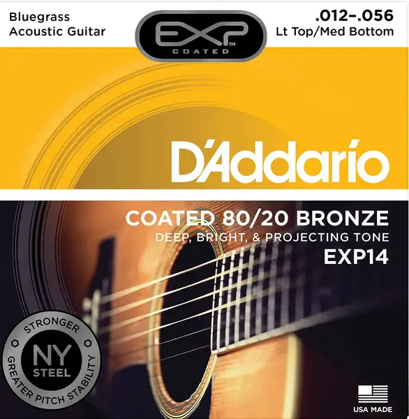 Струны для акустической гитары D'Addario EXP14 Coated 80/20 Bronze 12-56