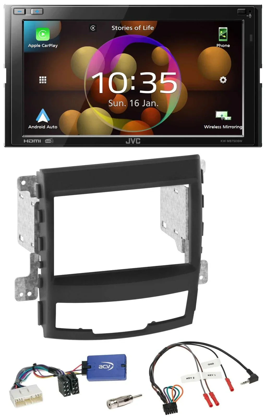 JVC DAB Lenkrad 2DIN Bluetooth USB Autoradio für SSangYong Korando mit Tasten 10