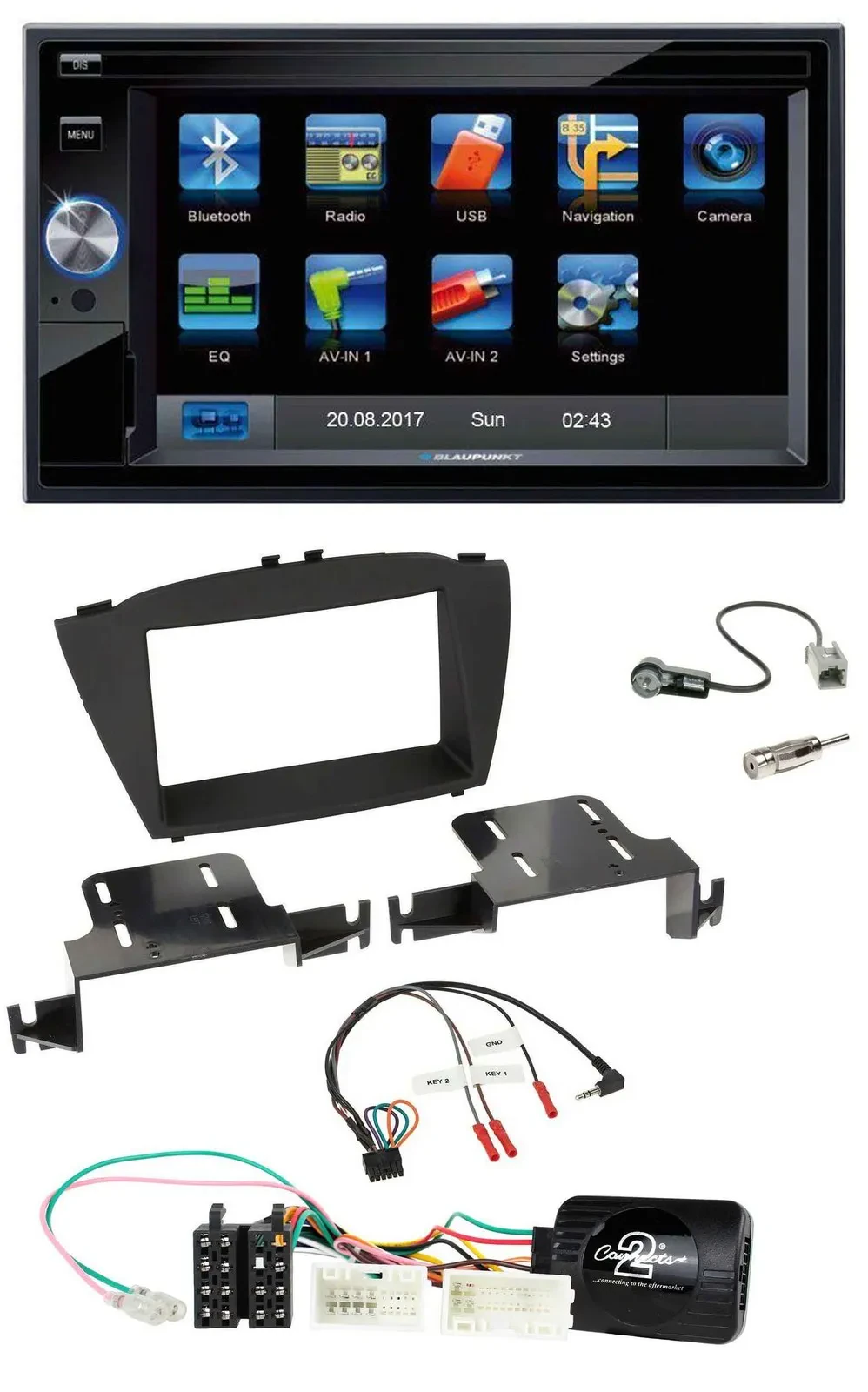 Blaupunkt 2DIN Bluetooth TMC USB Lenkrad SD Navigation für Hyundai ix35 ab 2013