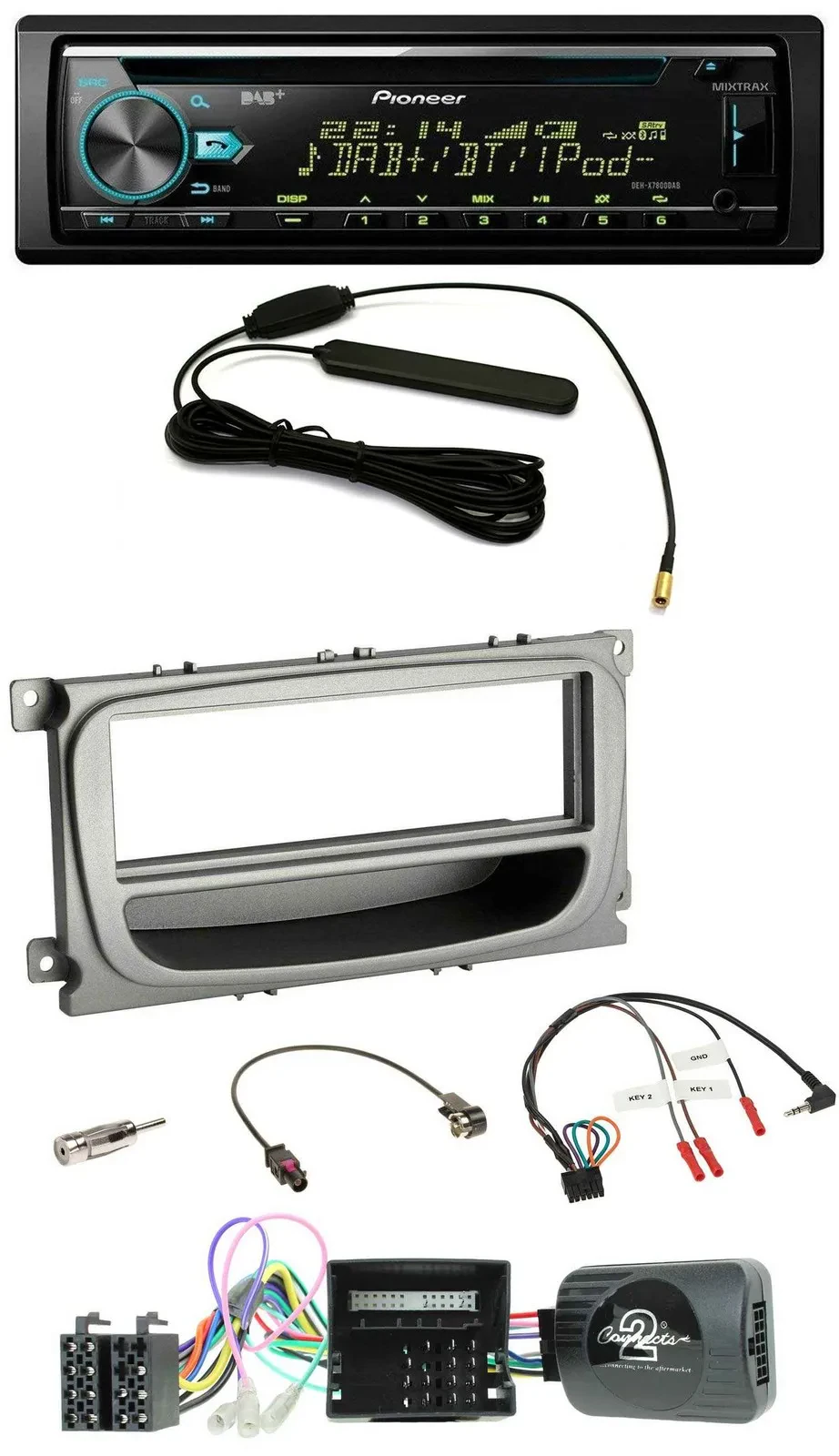 Автомагнитола Pioneer CD/MP3 DAB USB для Ford S-Max/Mondeo 2007–2014 (совместима с кнопками на руле, CAN-bus, с нишей)