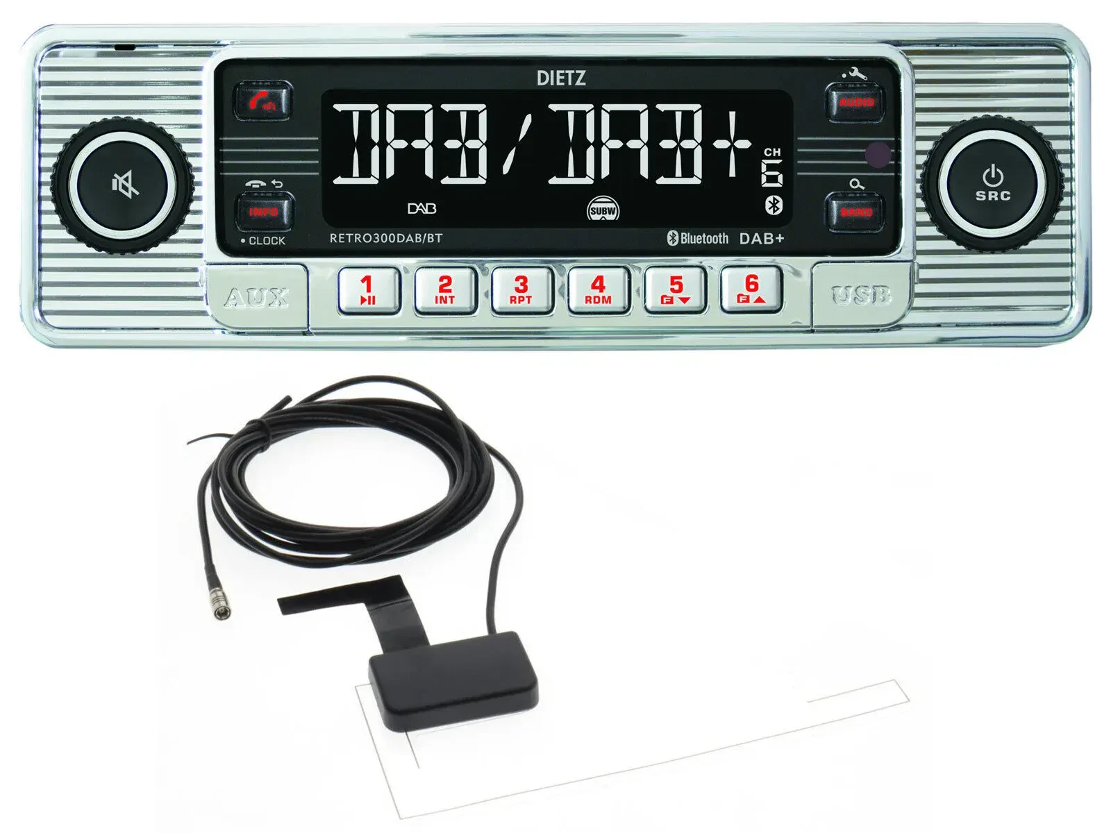 Dietz RETRO300DAB/BT-ANT MP3-Autoradio DAB Bluetooth USB AUX-IN inkl. DAB Antenn