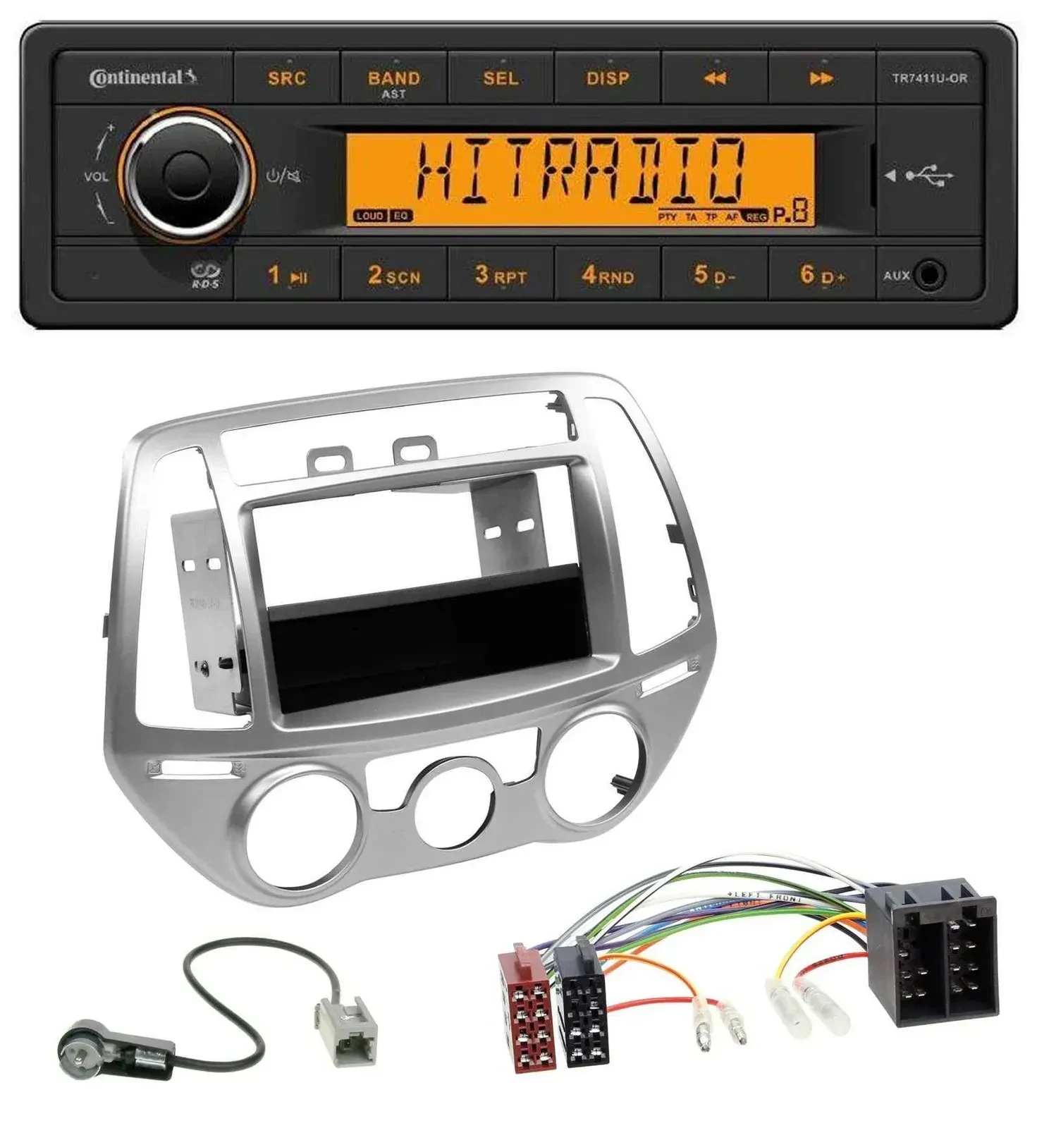 Continental 1DIN USB AUX MP3 Autoradio für Hyundai i20 (12-14) man. Klima
