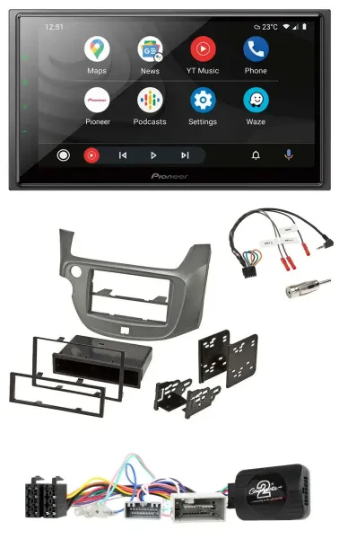 Pioneer USB 2DIN DAB Lenkrad Bluetooth Autoradio für Honda Jazz ab 2014 silber