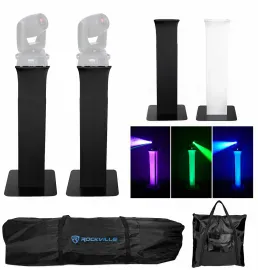 2) Totem Stands+Black+White Scrims For 2) American DJ VIZI SPOT 5R Lights