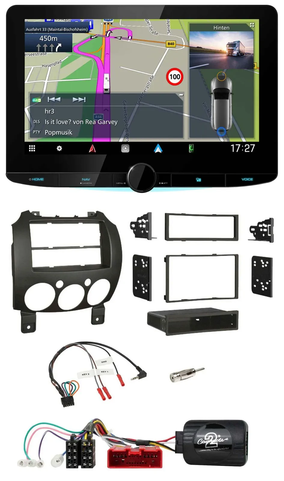 Kenwood Bluetooth DAB TMC 2DIN Lenkrad USB Navigation für Mazda 2 2007-2014