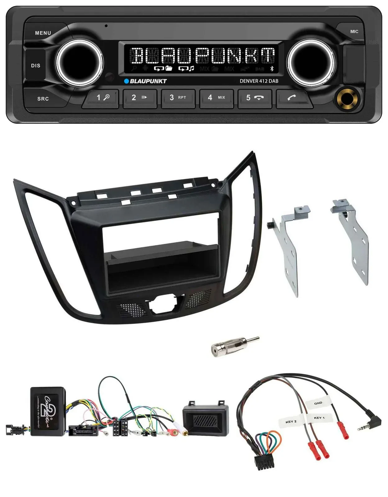 Blaupunkt Bluetooth DAB Lenkrad USB Autoradio für Ford C-Max Kuga matt schwarz