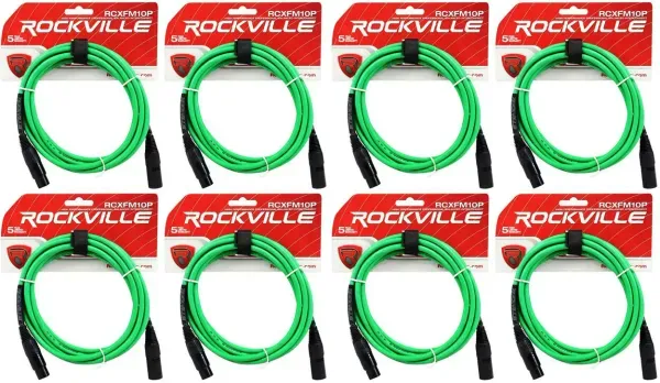 Микрофонный кабель Rockville RCXFM10P-G Green 3 м (8 штук)