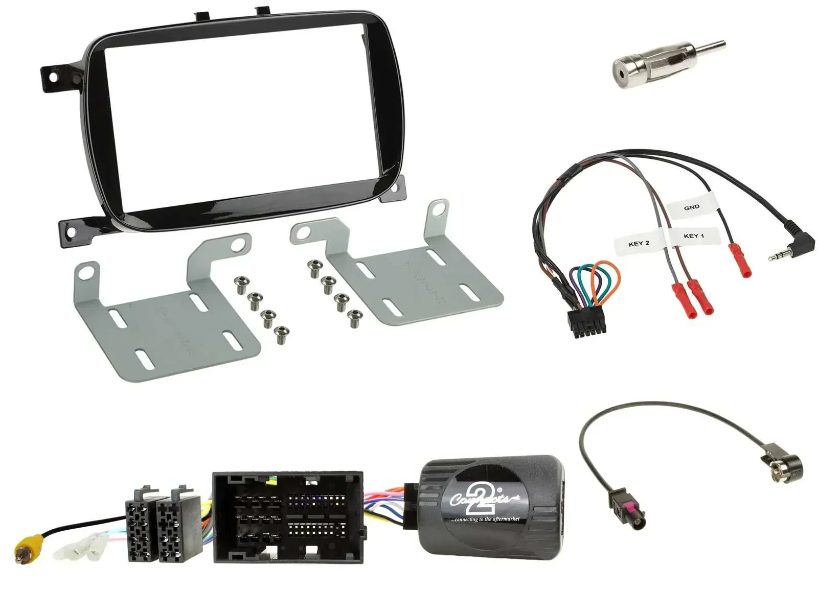 Einbauset Lenkradadapter Doppel DIN Autoradio für 500 X ab 2016 Facelift Piano