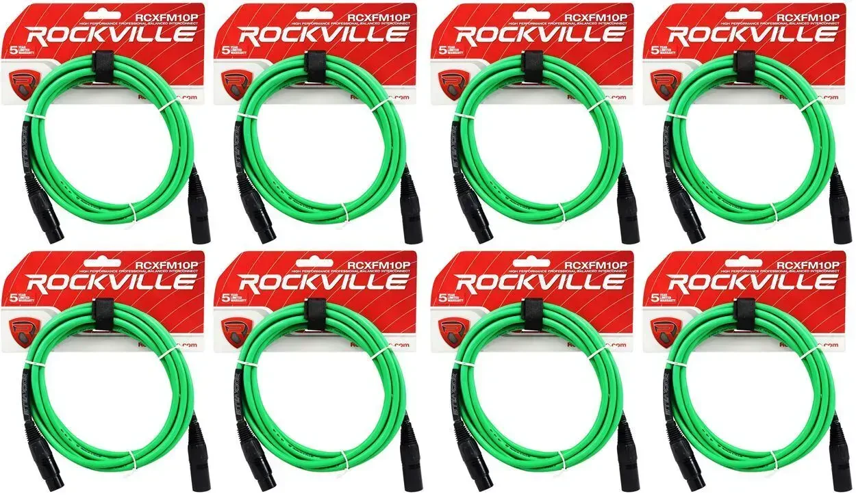 Микрофонный кабель Rockville RCXFM10P-G Green 3 м (8 штук)