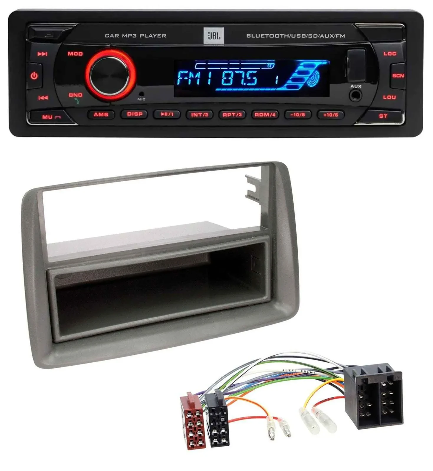 JBL AUX MP3 USB Bluetooth SD Autoradio für Fiat Panda (169 2003-2012) grau