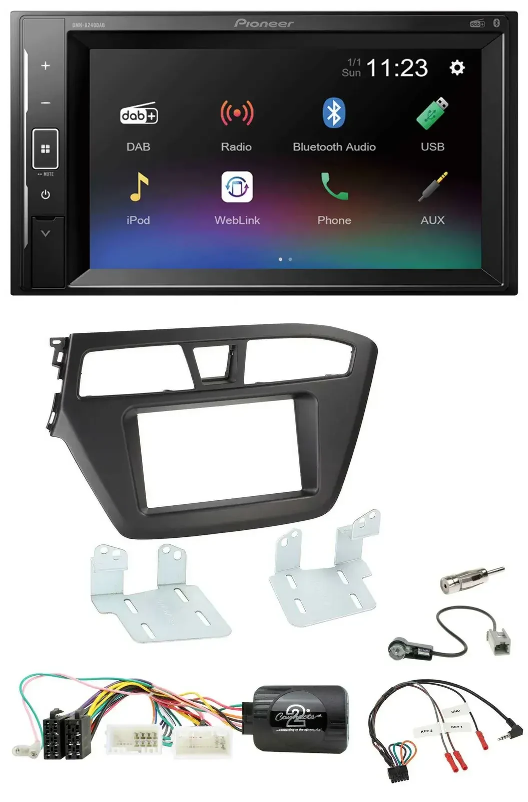 Автомагнитола для Hyundai i20 (с 2015) Pioneer 2-DIN, DAB, Bluetooth, USB, поддержка управления с руля