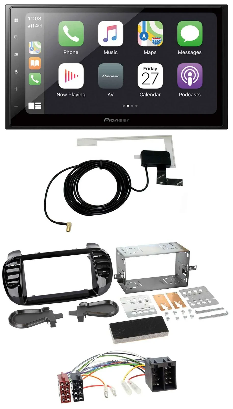 Автомагнитола Pioneer 2DIN USB MP3 Bluetooth DAB для Fiat 500 до 2012, глянцевый черный