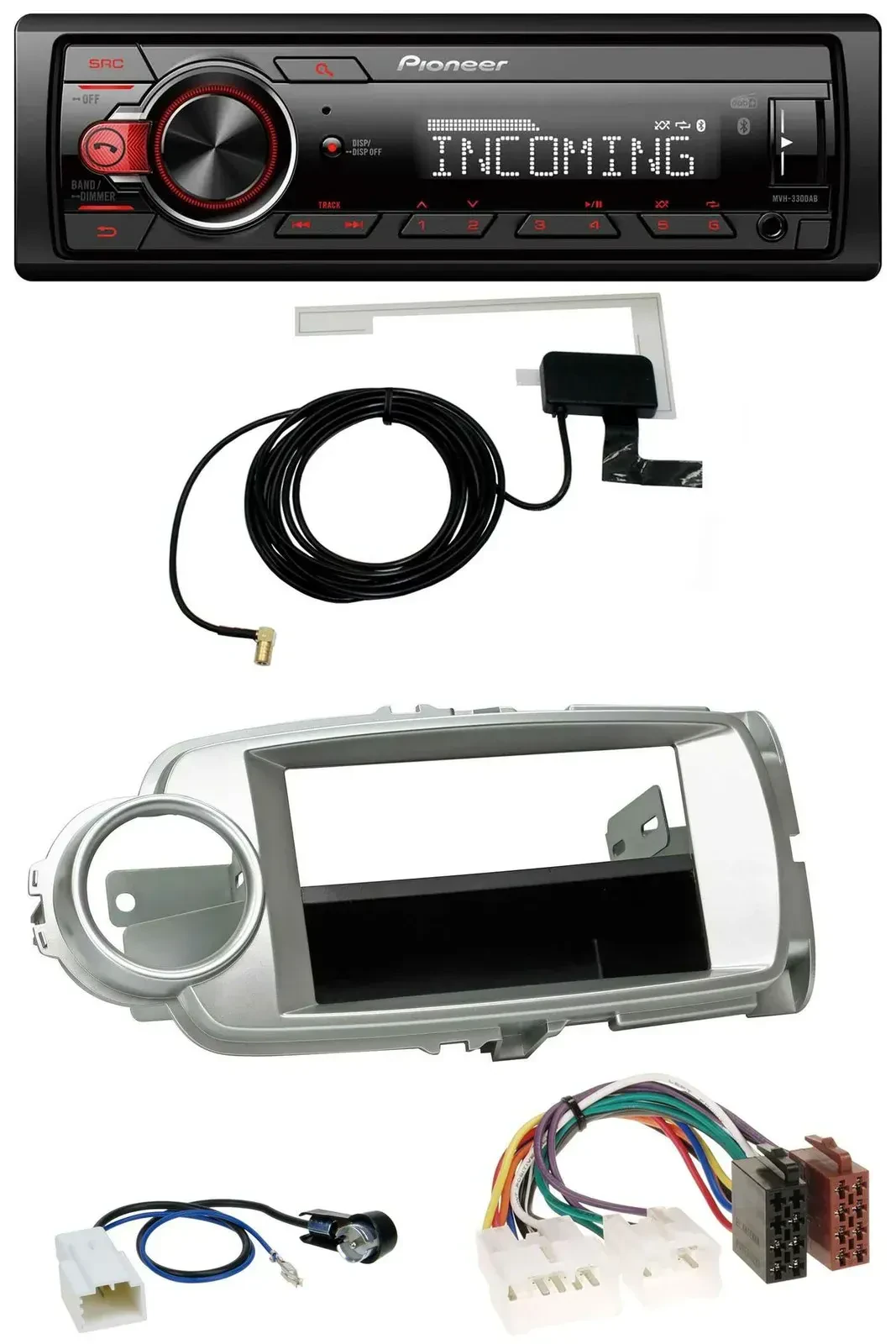 Автомагнитола для Toyota Yaris (2011–2014) Pioneer USB, MP3, DAB, Bluetooth, серебристая