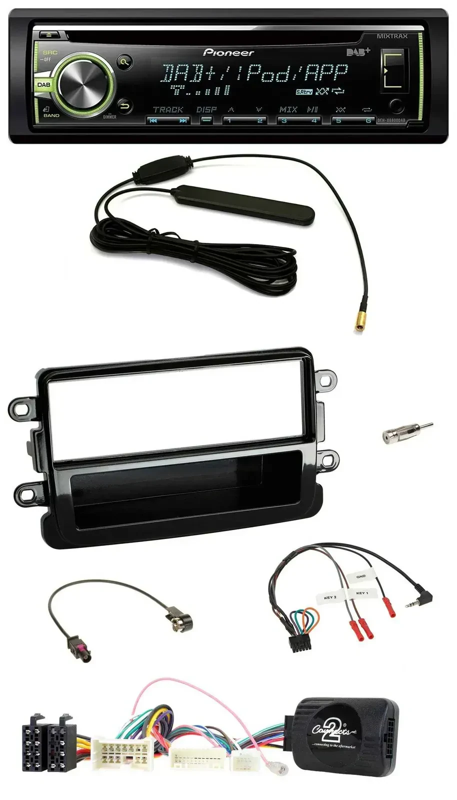 Автомагнитола Pioneer MP3/USB/CD/DAB для Dacia (с 2012), черный глянец, поддержка кнопок на руле