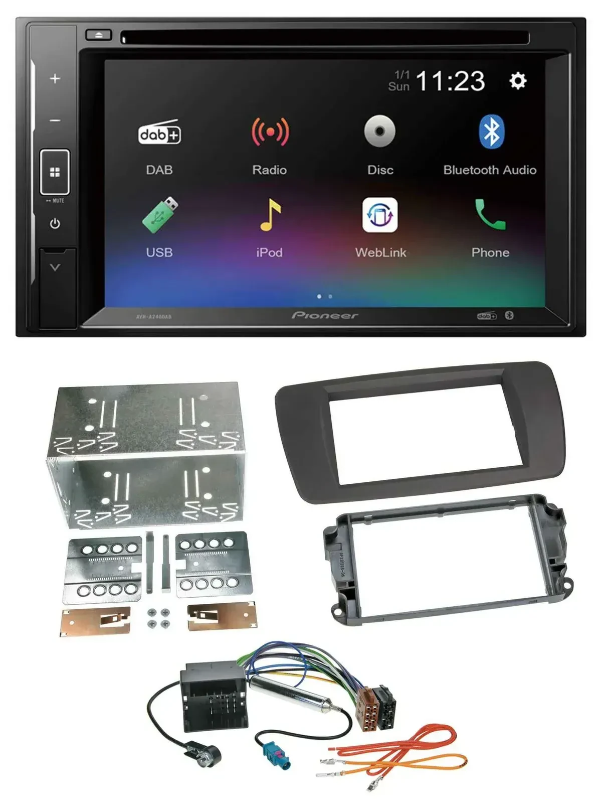 Автомагнитола для Seat Ibiza (с 2008) Pioneer 2DIN, Bluetooth, USB, DAB, DVD, серый