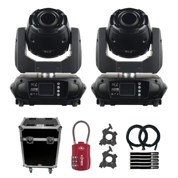 JMAZ Lighting AERO SPOT 60 LED DMX Moving Head Lights Pair w Road Case