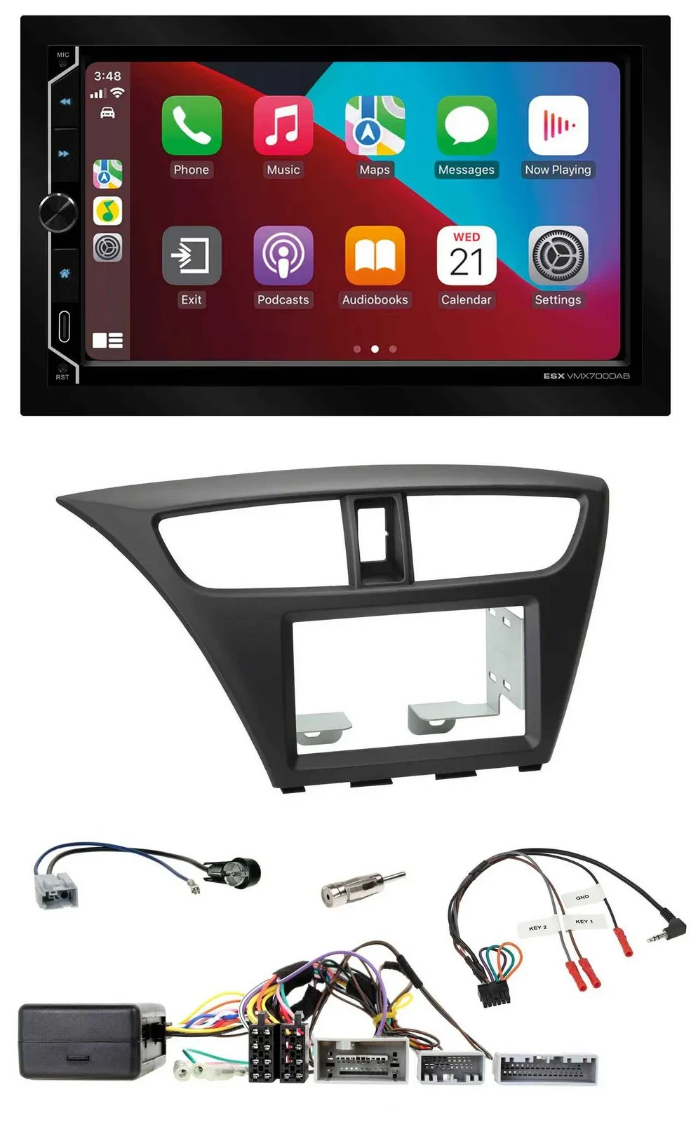 ESX 2DIN DAB USB Lenkrad Bluetooth Autoradio für Honda Civic ab 12 schwarz