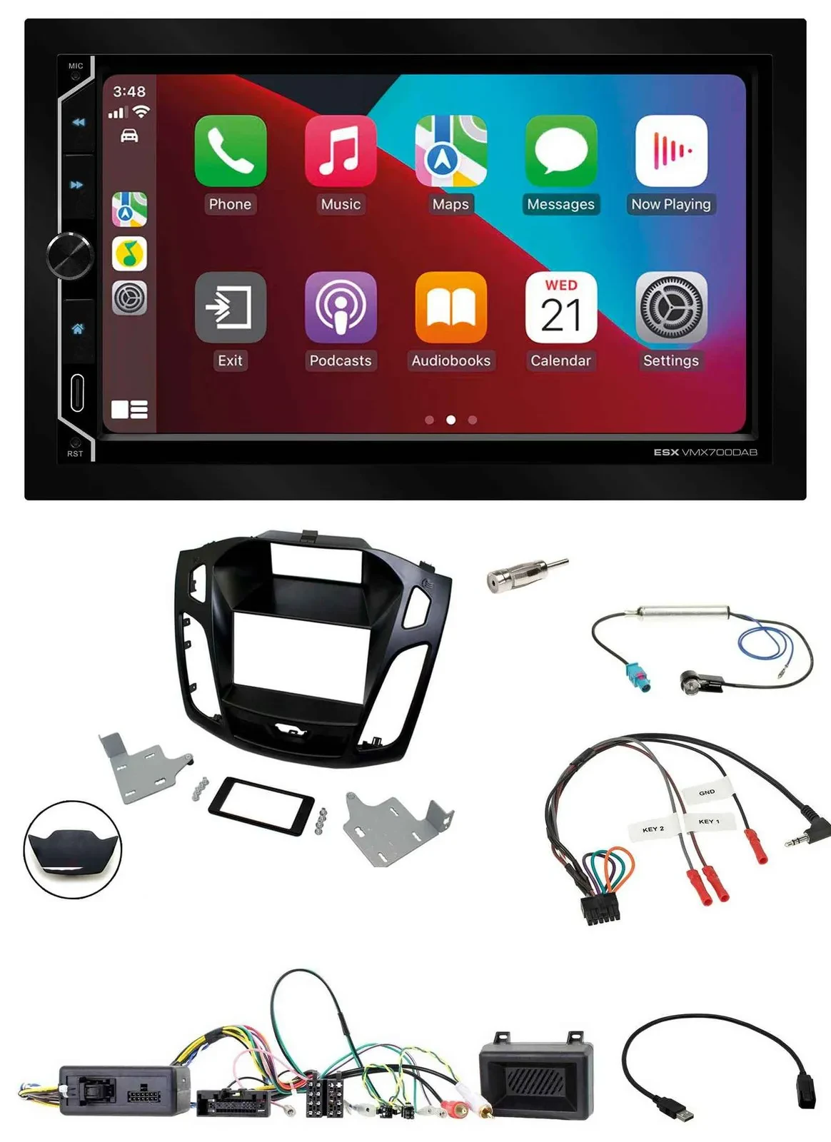 ESX 2DIN DAB USB Lenkrad Bluetooth Autoradio für Ford Focus 2014-2018