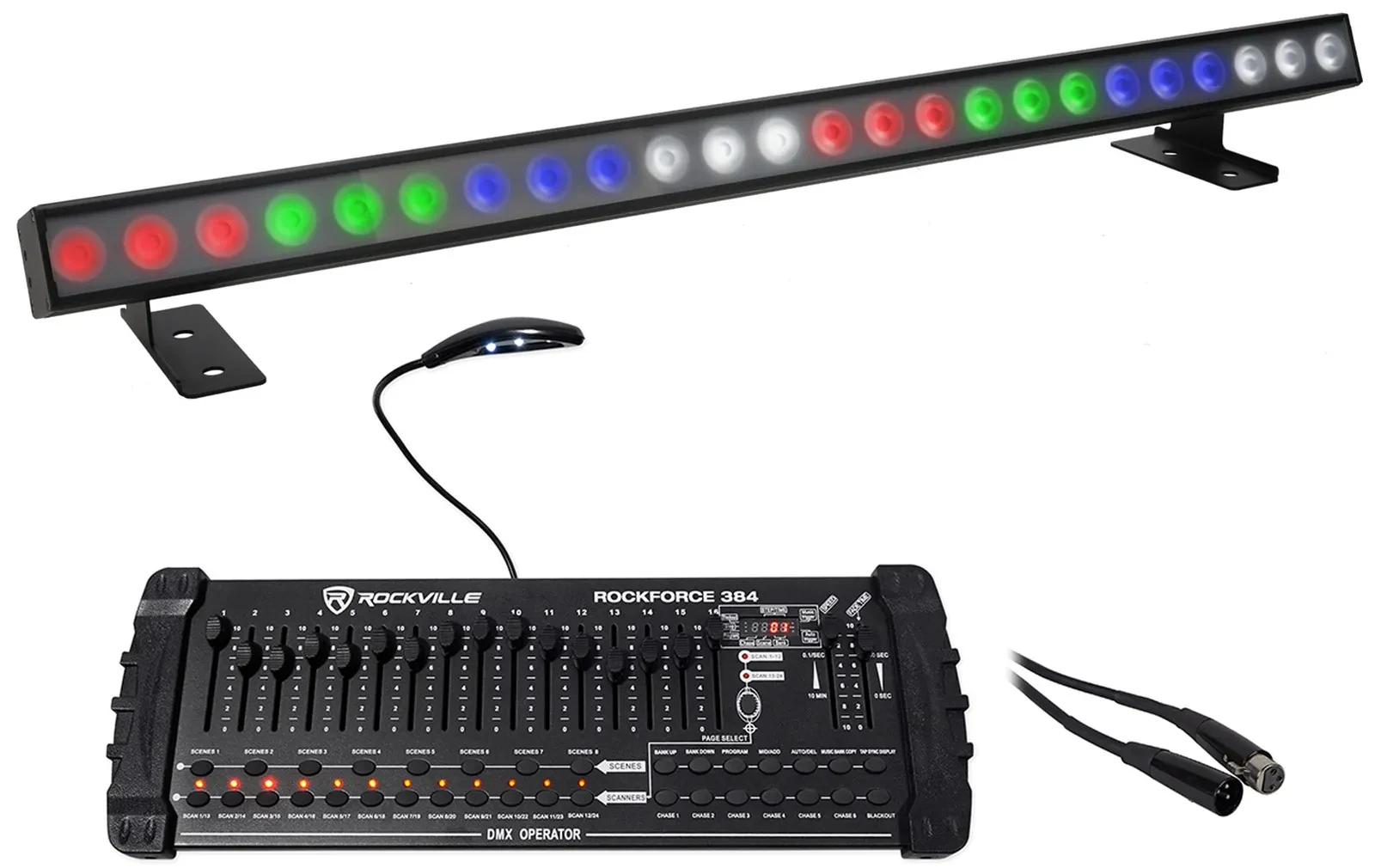 Прожектор Chauvet DJ EVE B-160Q RGBW LED DMX (набор) с DMX контроллером Rockville Rockforce 384 и кабелем RDX3M25