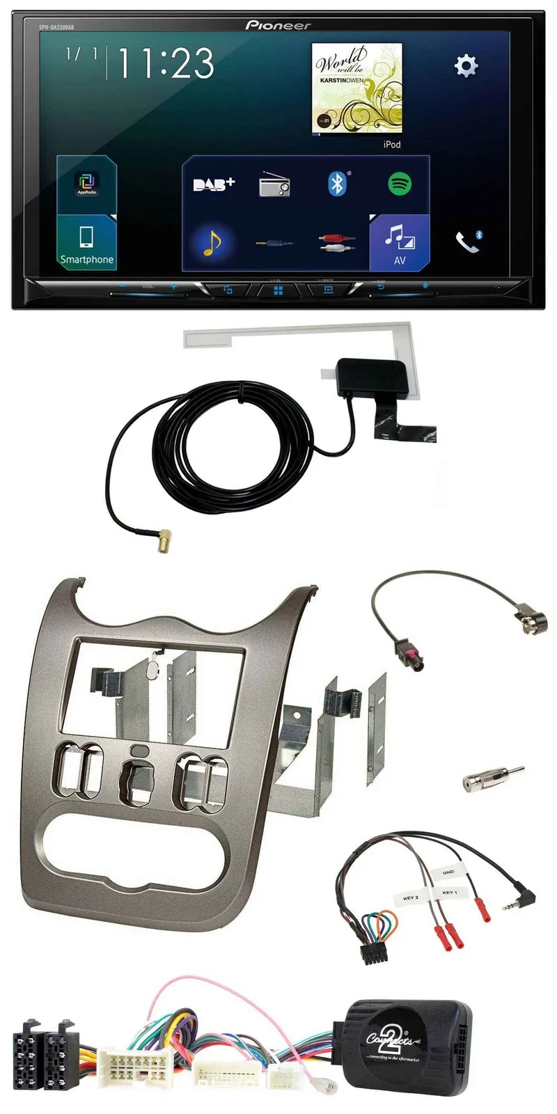 Pioneer 2DIN DAB USB Lenkrad Bluetooth Autoradio für Dacia ab 2012 dunkelsilber