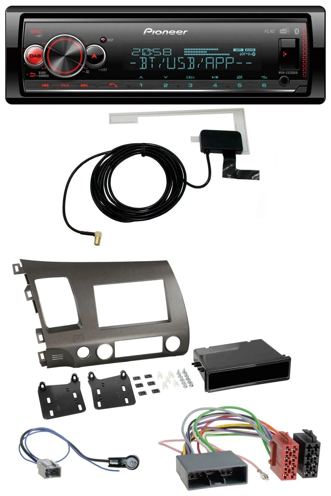 Автомагнитола Pioneer Bluetooth DAB USB MP3 для Honda Civic Hybrid FD3 (2006–2010) антрацит