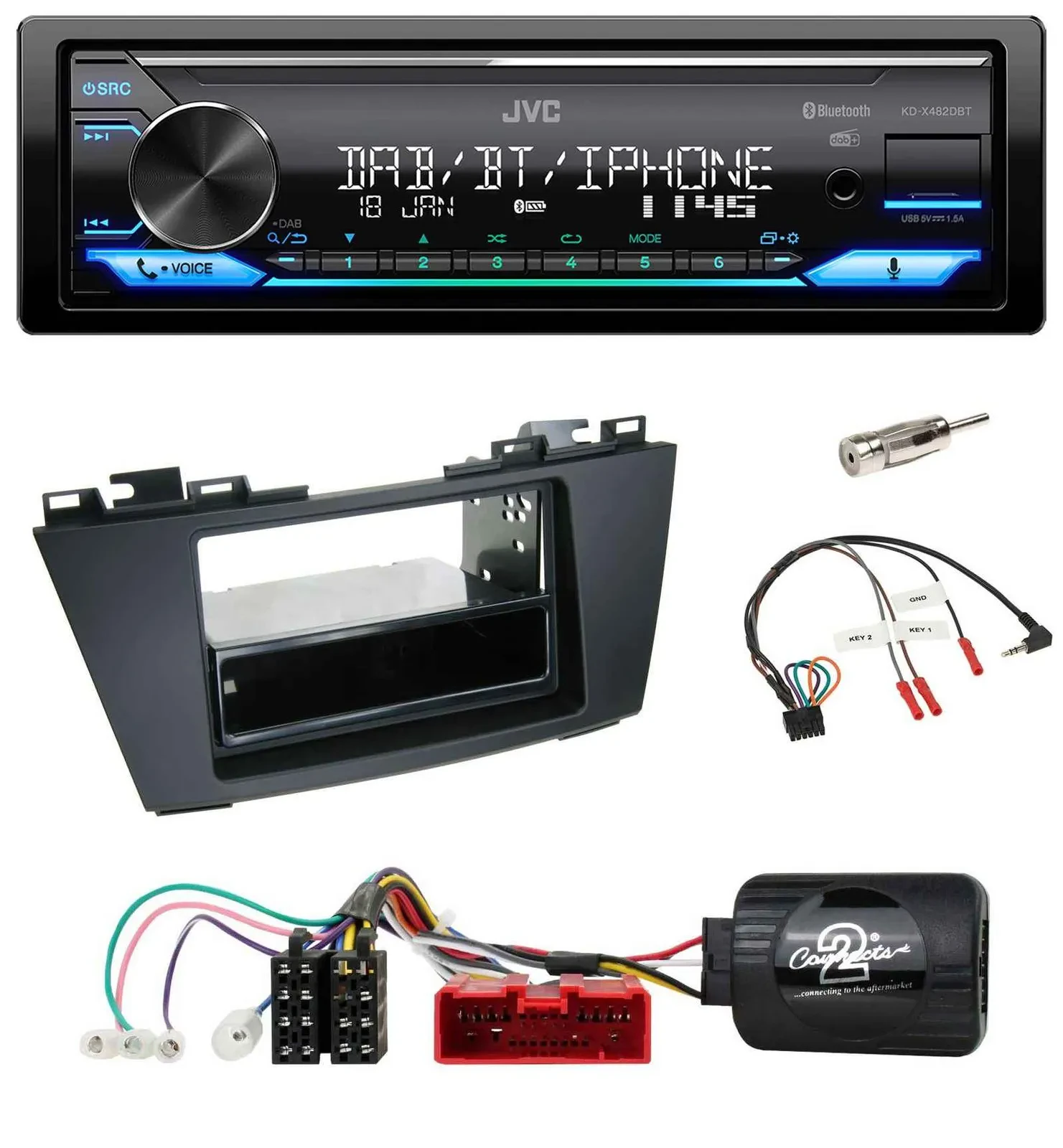 JVC Bluetooth DAB USB Lenkrad Autoradio für Mazda 5 (2010-2015)