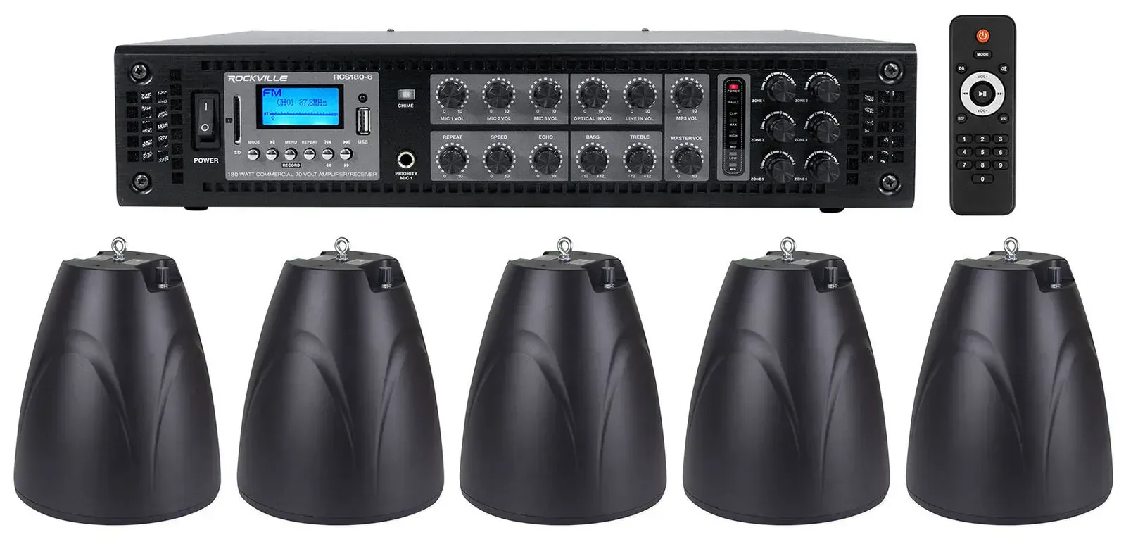 Потолочная акустика Rockville PEN-65T Black с усилителем (5 штук)