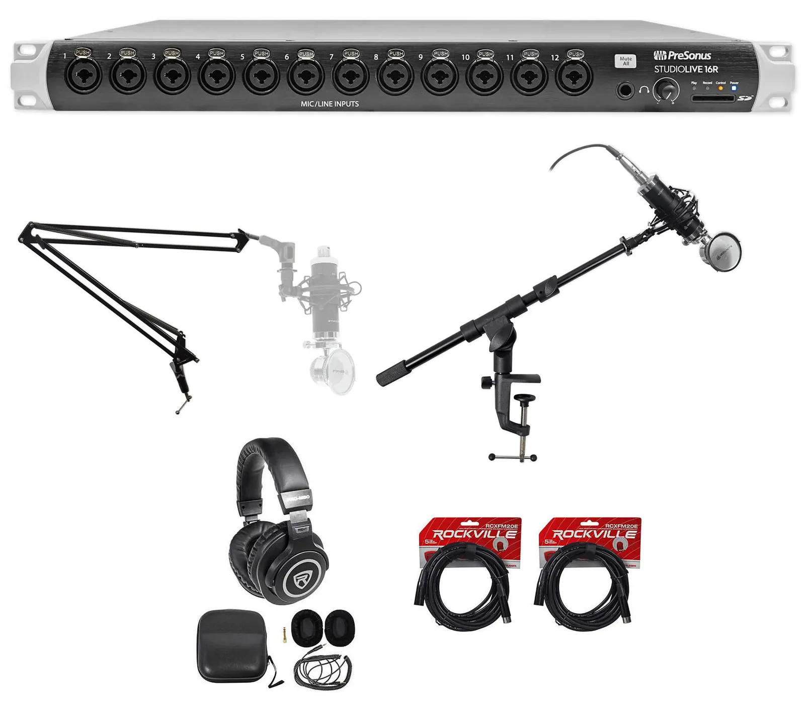 PRESONUS Studiolive 16R Digital Rack Mount Mixer+Headphones+Mic+Boom+Stand