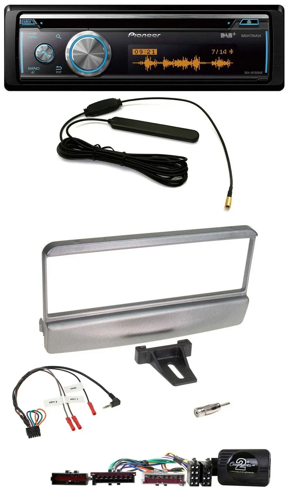 Автомагнитола Pioneer CD, USB, Bluetooth, DAB, серебристая, с поддержкой управления на руле, для Ford Escort/Focus