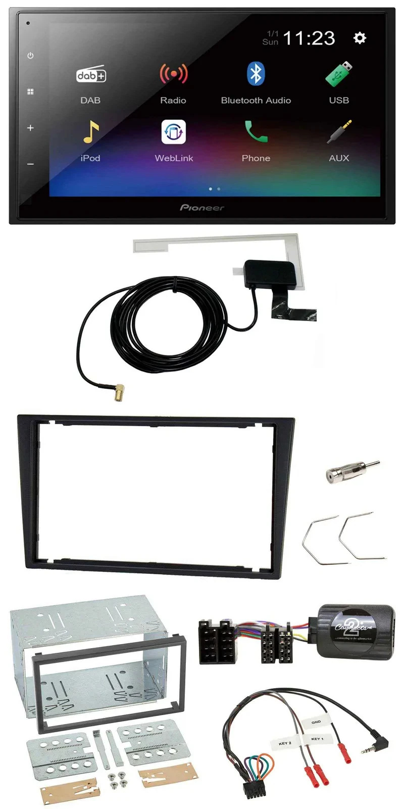 Pioneer DAB Lenkrad Bluetooth 2DIN USB Autoradio für Opel Corsa C Vectra C charc