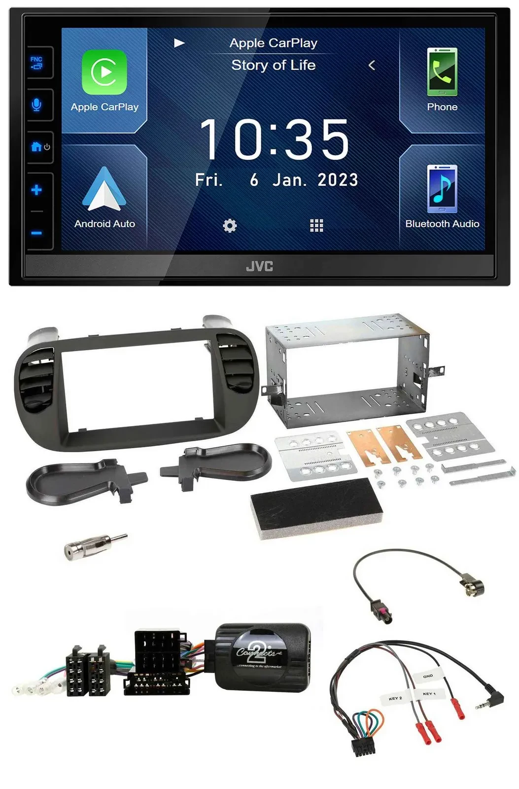 JVC DAB Bluetooth Lenkrad USB 2DIN Autoradio für Fiat 500 08-15 soft touch