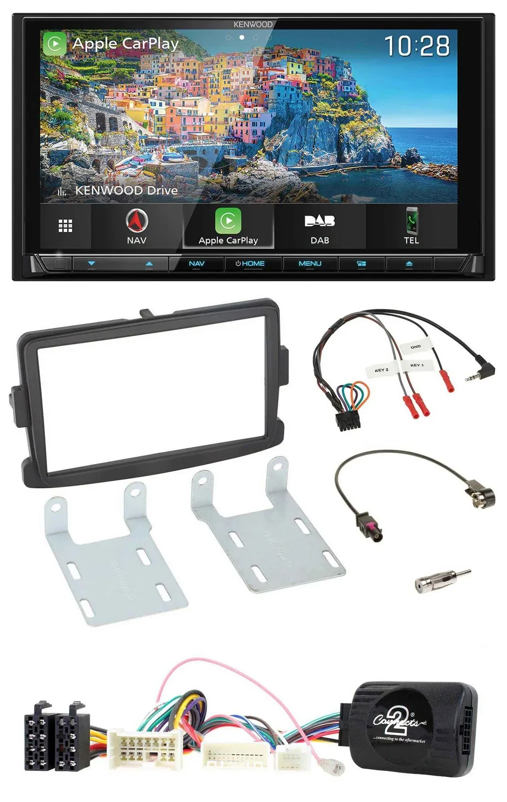 Автомагнитола для Dacia Kenwood 2DIN Bluetooth, USB, TMC, DAB, навигация, черный