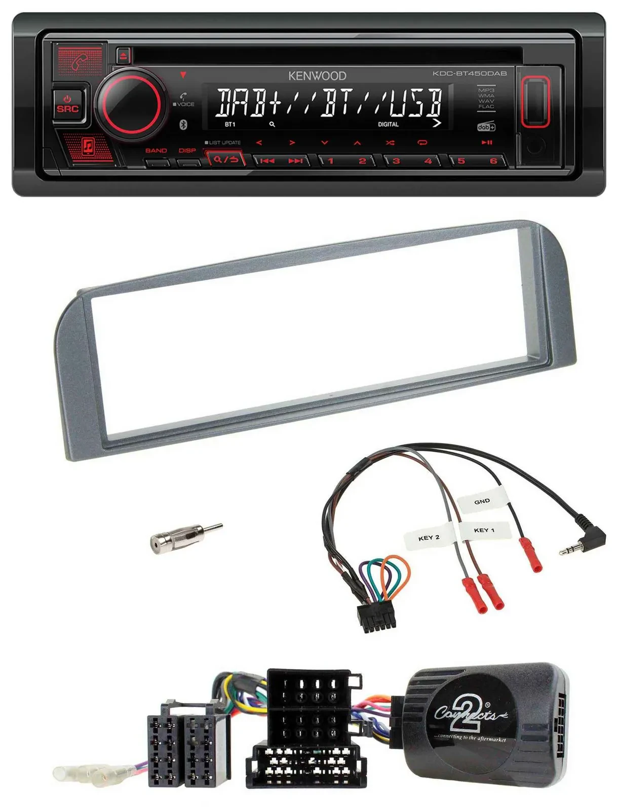 Kenwood Lenkrad CD USB Bluetooth DAB Autoradio für Alfa 147 GT 2007-2010 anthraz