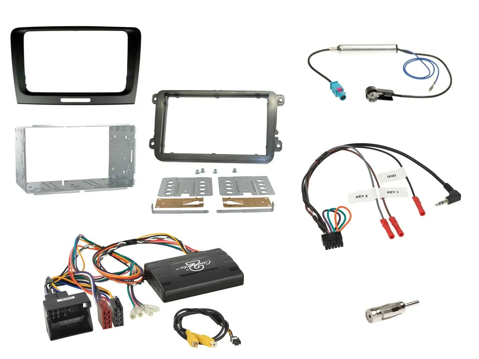 Einbauset Lenkradadapter Doppel DIN Autoradio für Skoda Superb 08-15 40pin schwa