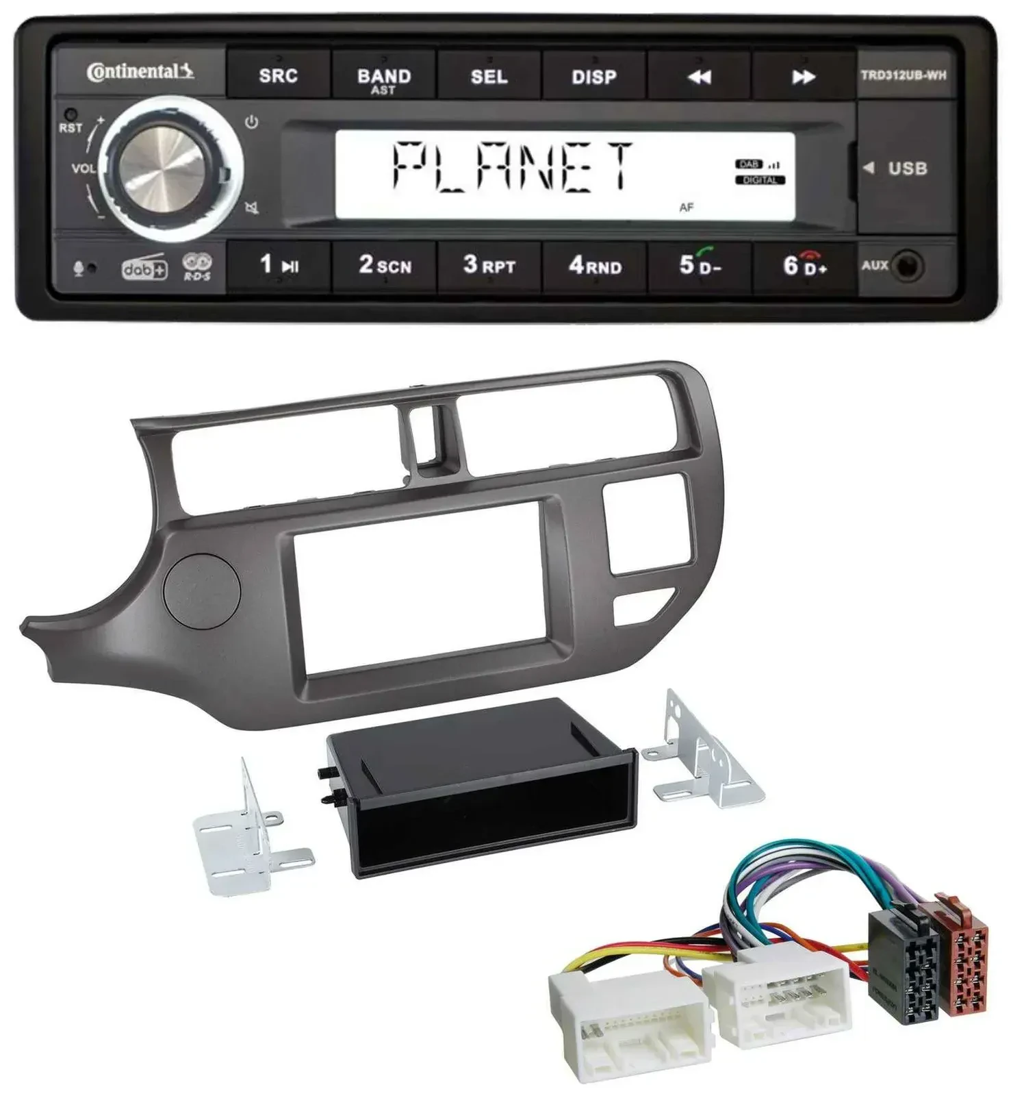 Автомагнитола Continental 1DIN USB AUX DAB MP3 для Kia Rio UB (2011–2014) антрацит