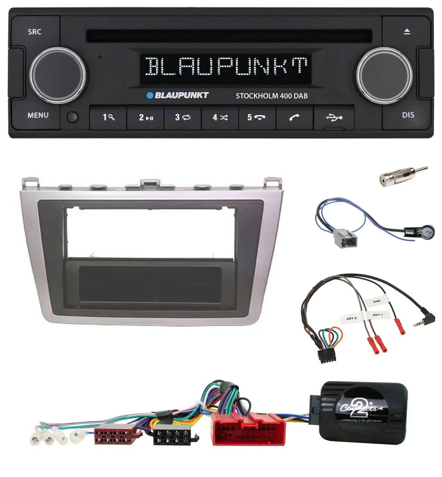 Автомагнитола для Mazda 6 (2008–2012) Blaupunkt Bluetooth DAB CD USB серебристо-чёрная